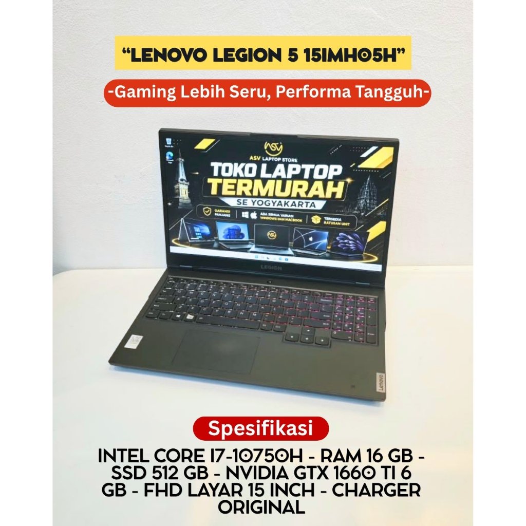 LENOVO LEGION 5 15IMH05H INTEL CORE I7 10750H RAM 16GB SSD 512GB GTX 1660 TI 6GB FHD LAYAR 15 INCH L