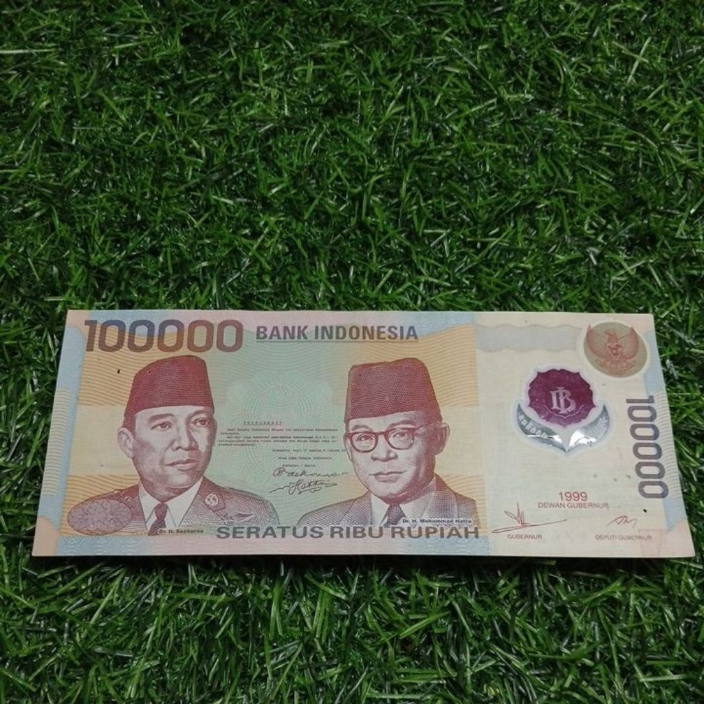 uang kuno 100000 polimer 1999 asli