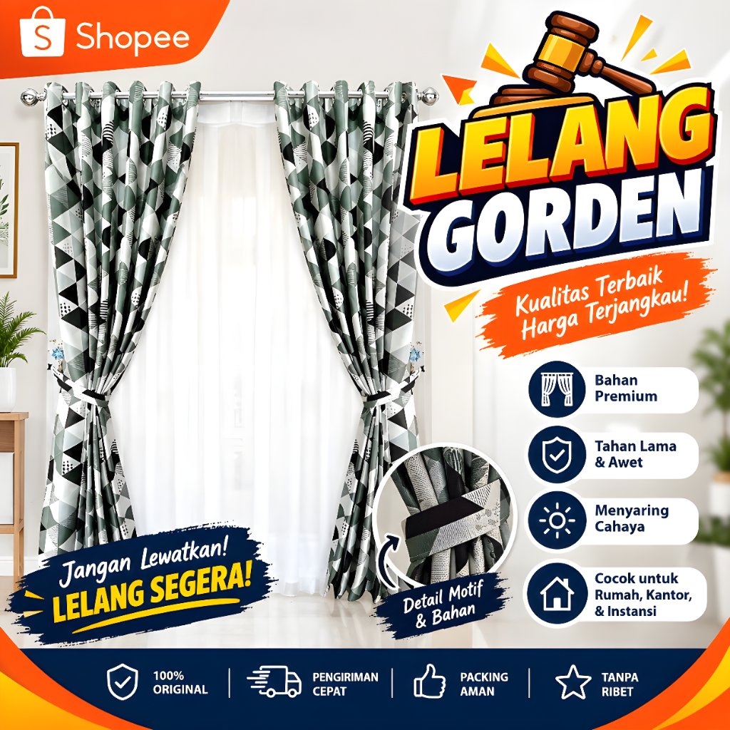 LELANG Gorden Jendela Gordeng Korden Pintu Kamar Motif Minimalis Warna Rosy Merah Coklat Hitam Biru