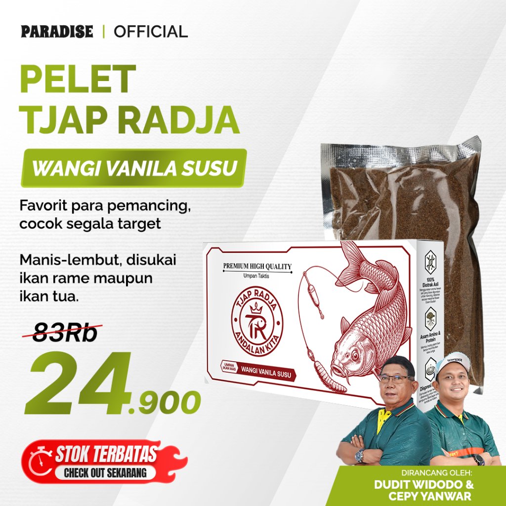 Umpan Ikan Mas Tjap Radja Wangi Vanila Susu Pelet Universal Lomba
