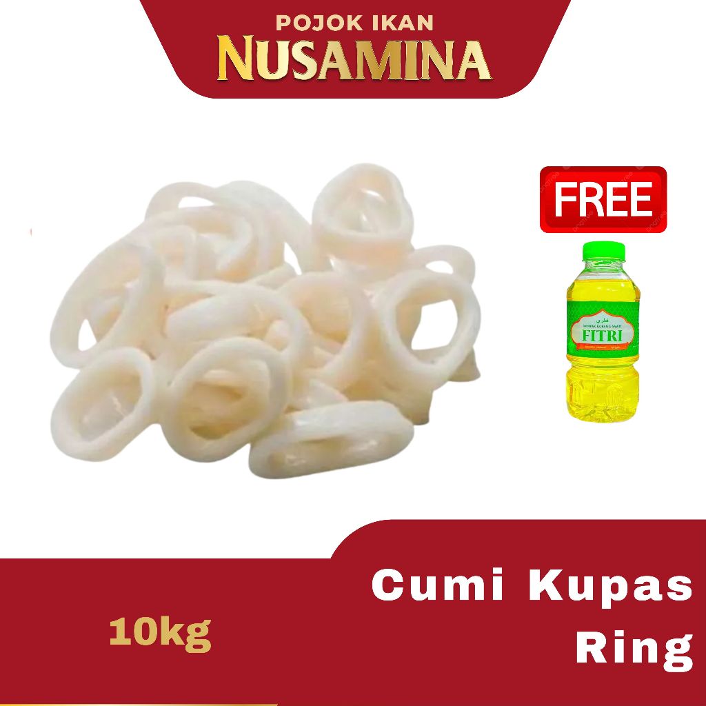 

Nusamina Cumi Ring Import Bersih Segar Frozen 1kg GRATIS MINYAK GORENG