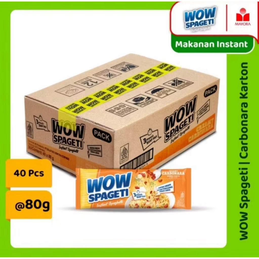 

WOW SPAGETI CREAMY CARBONARA - Instant Spaghetti (satu dus isi 40 bungkus)