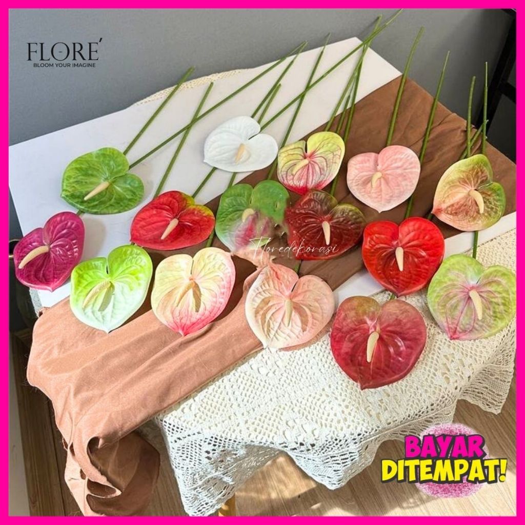 Bunga Artificial Anthurium Kuping Gajah Jumbo Bunga Hias Plastik Hiasan Ruang Tamu