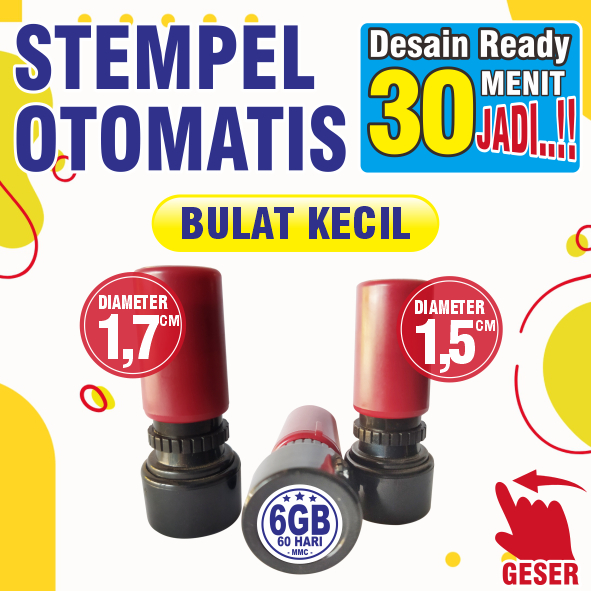 Stempel Otomatis Bulat Mini 1.5cm / 1.7cm – Custom Nama Toko, Olshop, Logo, Lunas, Kuota