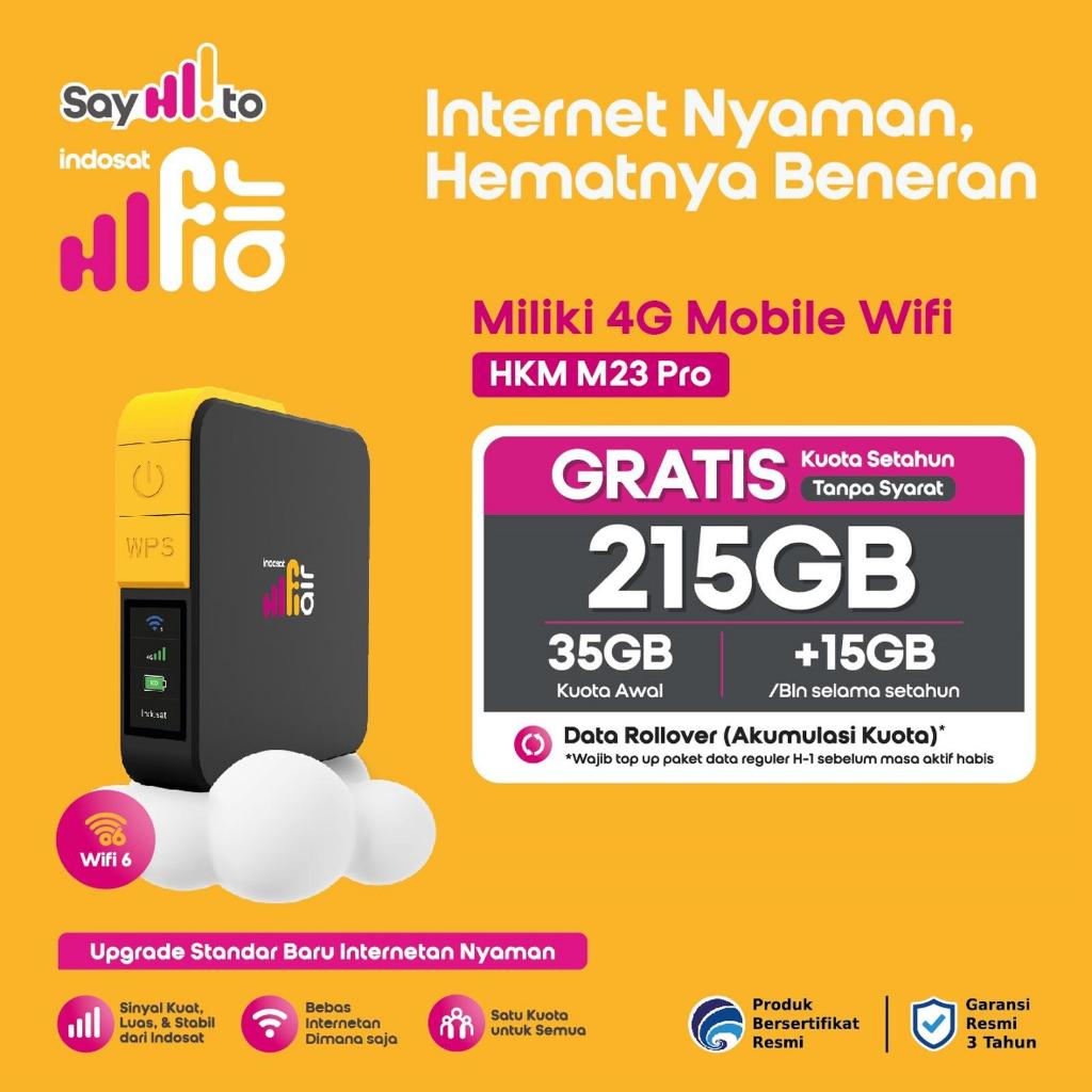 Modem HKM M23 Pro Indosat HiFi Air Portable Wireless WiFi 4G LTE Free 215GB 3000mAh All Operator