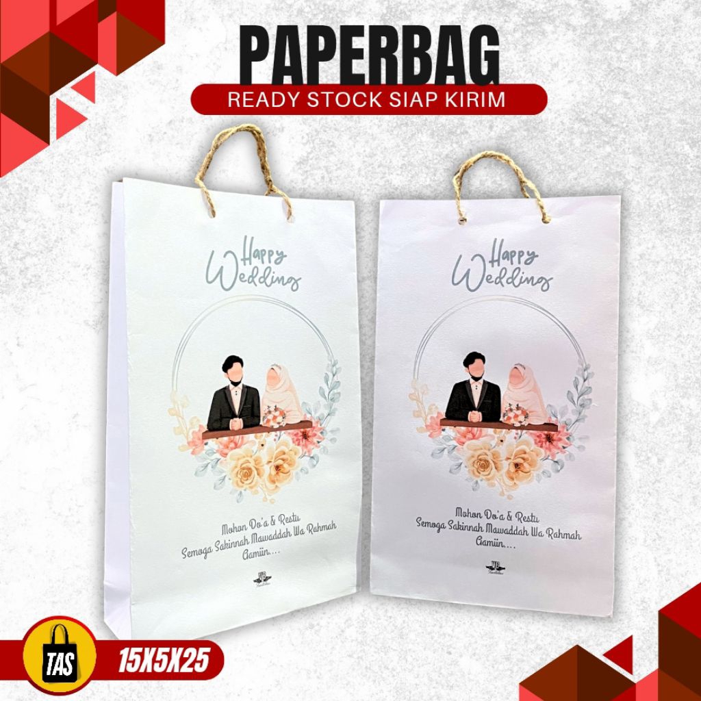 

Siap kirim PAPERBAG PUTIH WEDDING FULL COLOR Muat snack oleholeh Ukuran -+15x5x25 bahan tebal