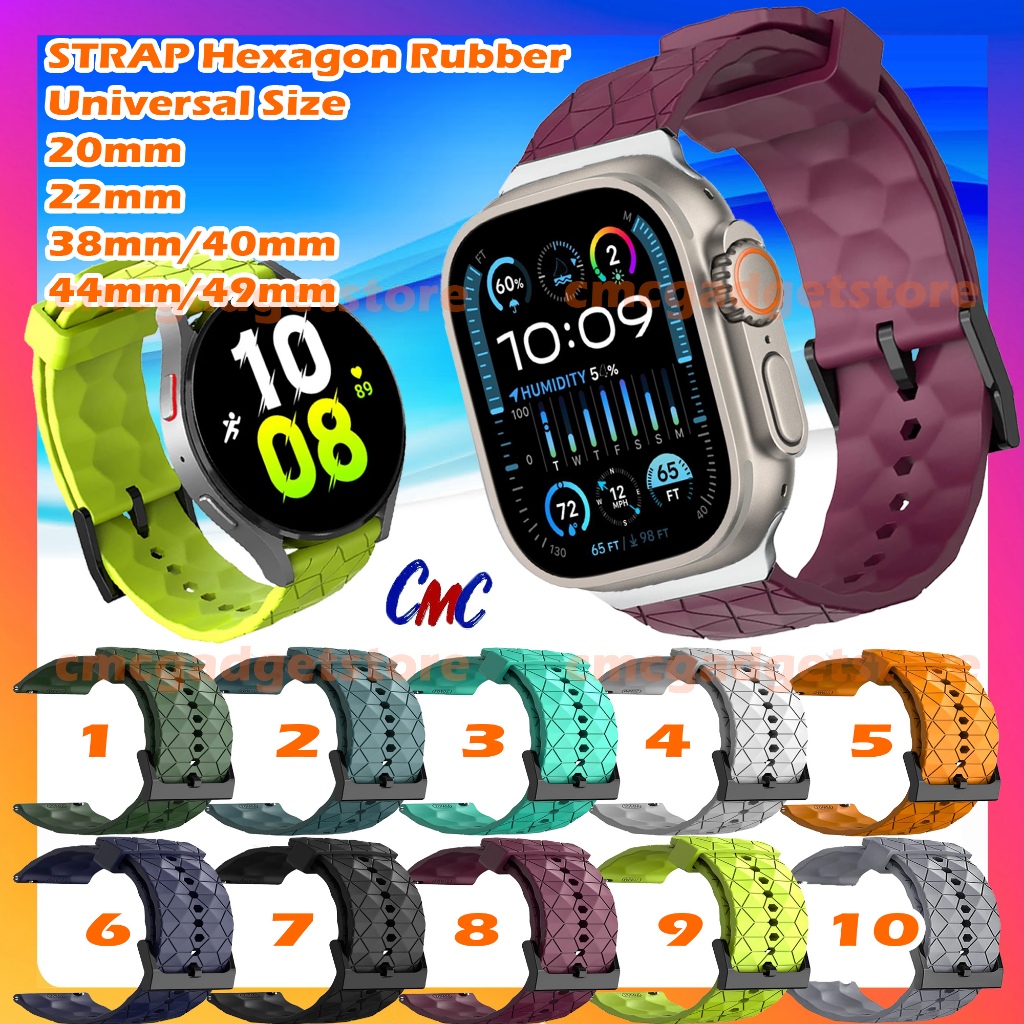 Strap Smartwatch HEXAGON RUBBER CormiC Tali Jam Tangan Karet Rubber 22mm 20mm 18mm 24mm 26mm Univers