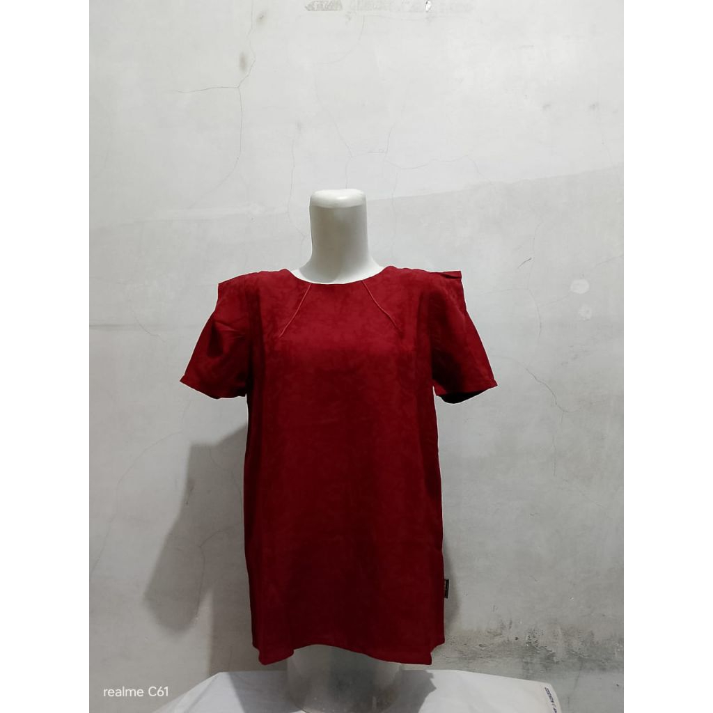 Promo Kemeja Blouse Baju Wanita MPD Emba Emboss Deep Marron Size S, M Dan L
