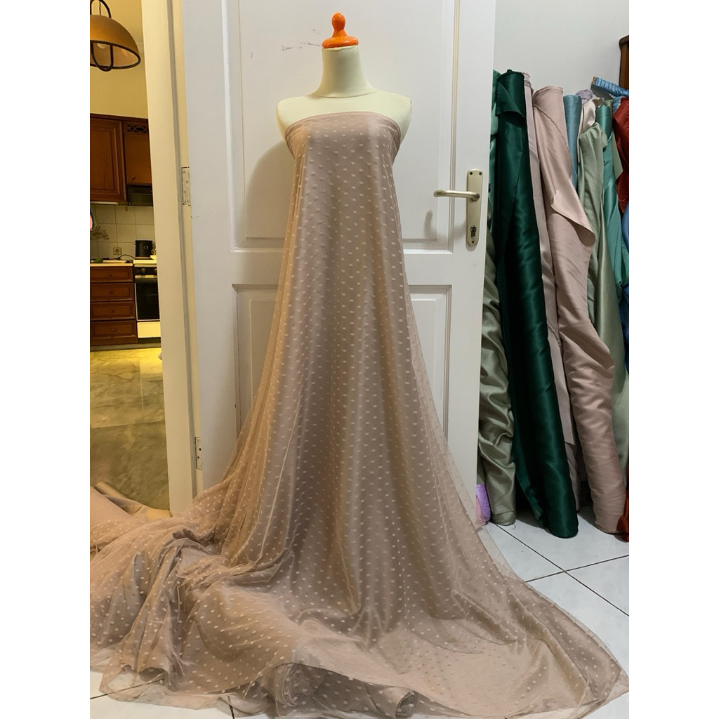 Bahan Kain Soft Tile Tulle Dot Dotty Snow Bintik Warna Nude Skin
