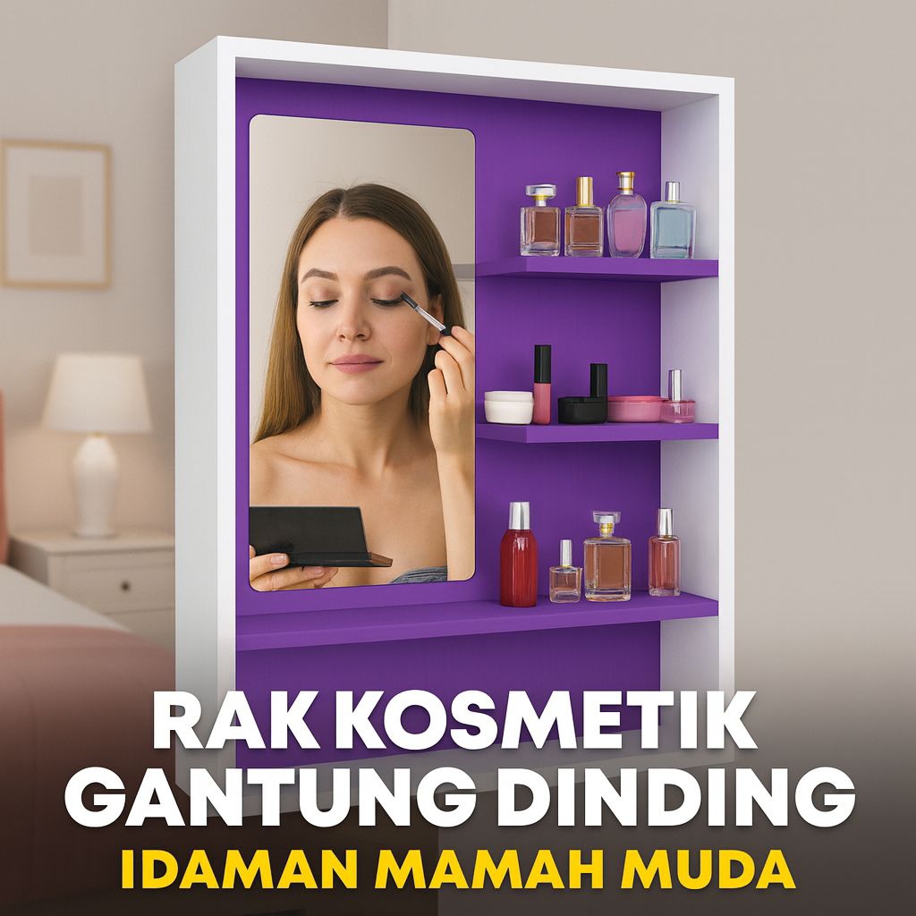 Rak Kosmetik Gantung Dinding Dengan Cermin Rak Make Up Aesthetic Minimalis Full Kayu Lebih Kokoh