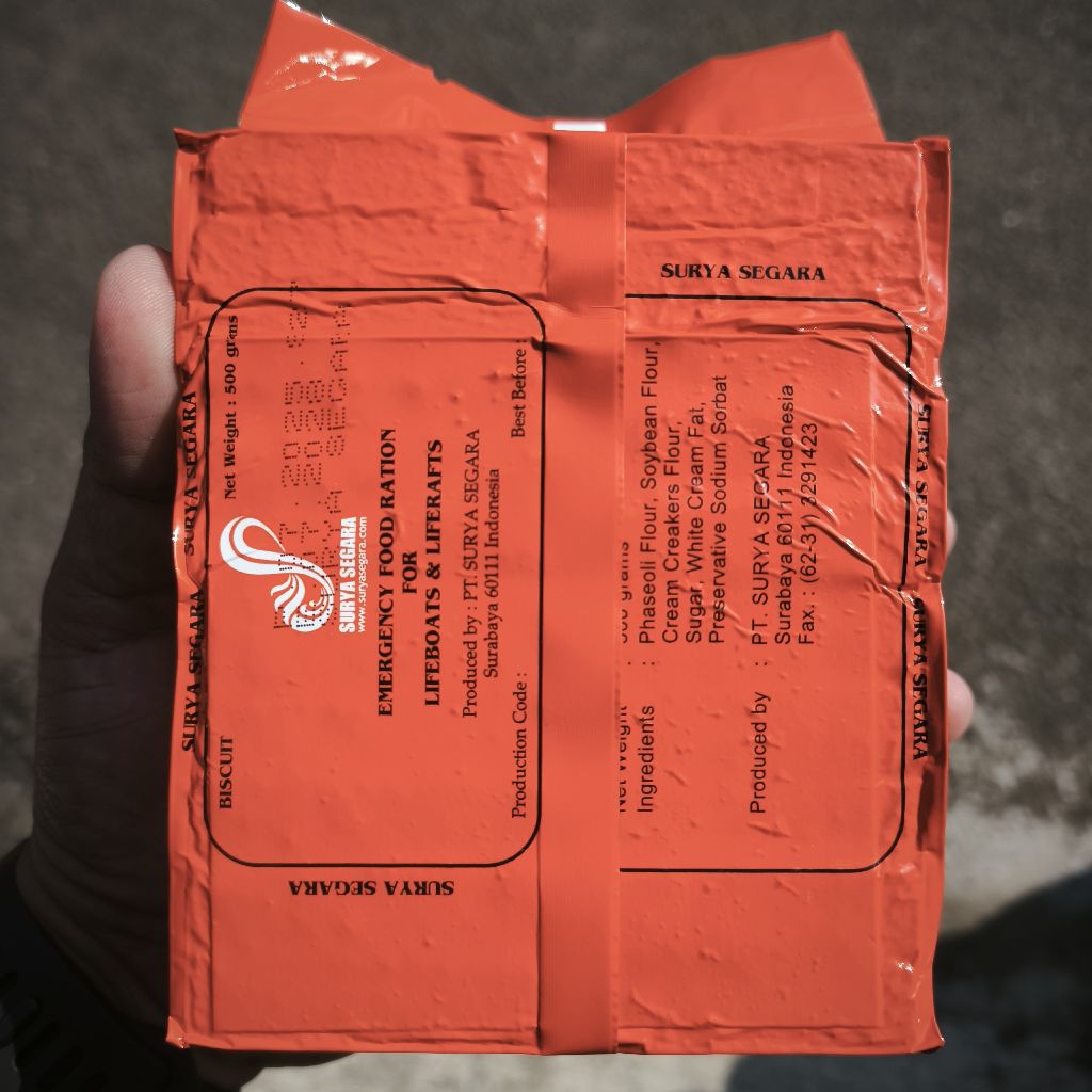 

Ransum MRE Surya Segara Emergency Food Ration / Makanan Darurat untuk Sekoci & Rakit Penolong Camping