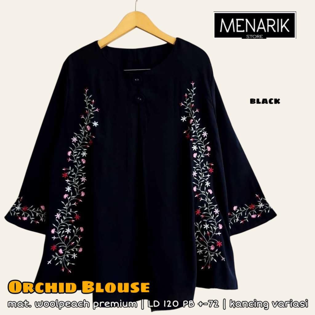 ORCHID BLOUSE JUMBO LD 120 // ATASAN WANITA JUMBO LD 140 // BLOUSE PUTIH DAN HITAM BORDIR BISA COD
