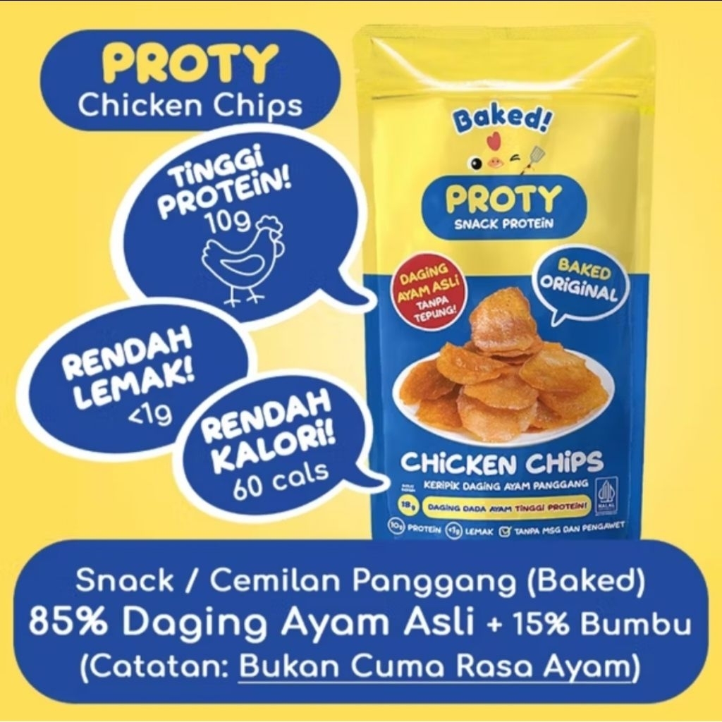 

Proty snak diet BAKED (Panggang) 60 kal / Proty Baked Chicken Chips / camilan diet