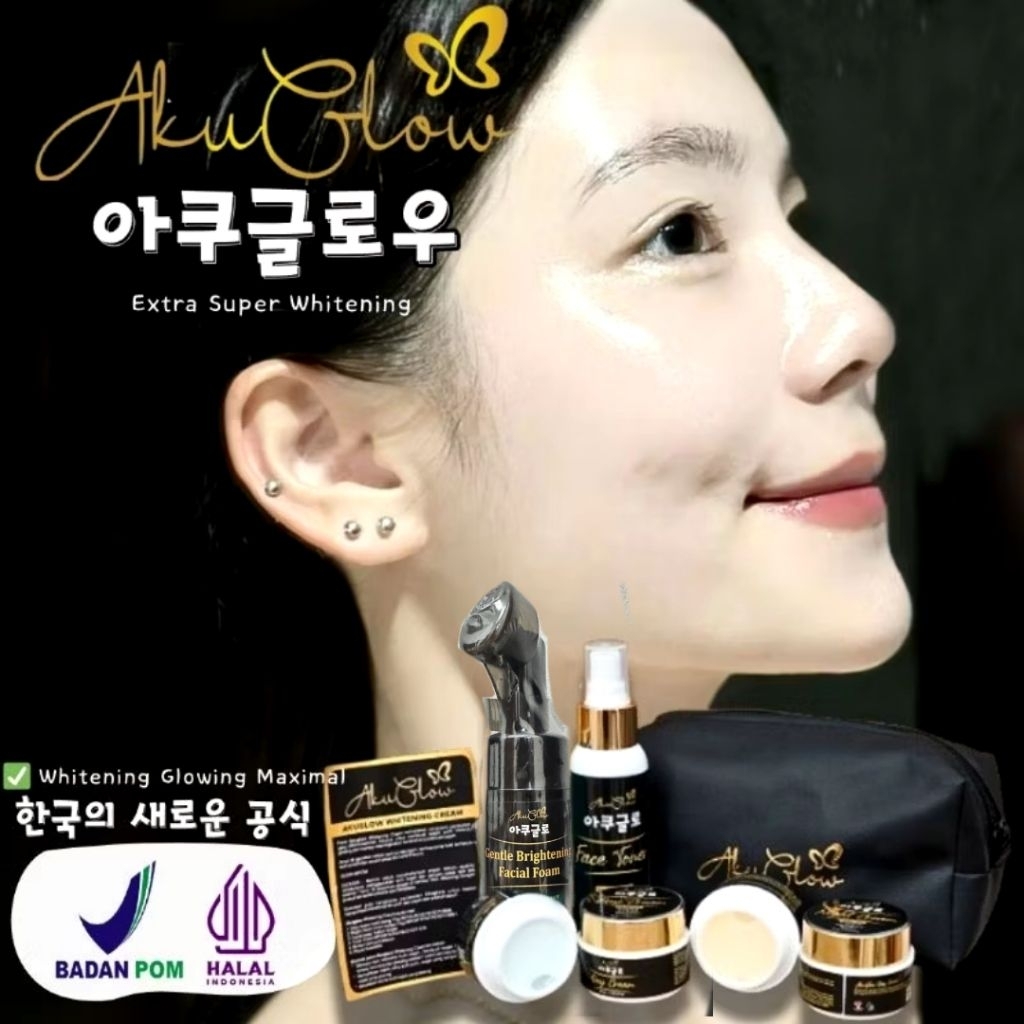 Akuglow Paket Skincare Cream Pemutih Wajah Glowing Pelicin Krim Whitening Korea Jepang Permanen Trea