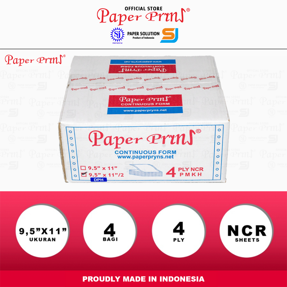 

Paperpryns Kertas Continuous Form 4PLY NCR DPH 9,5"/2 x 11"/2 (Bagi 4)