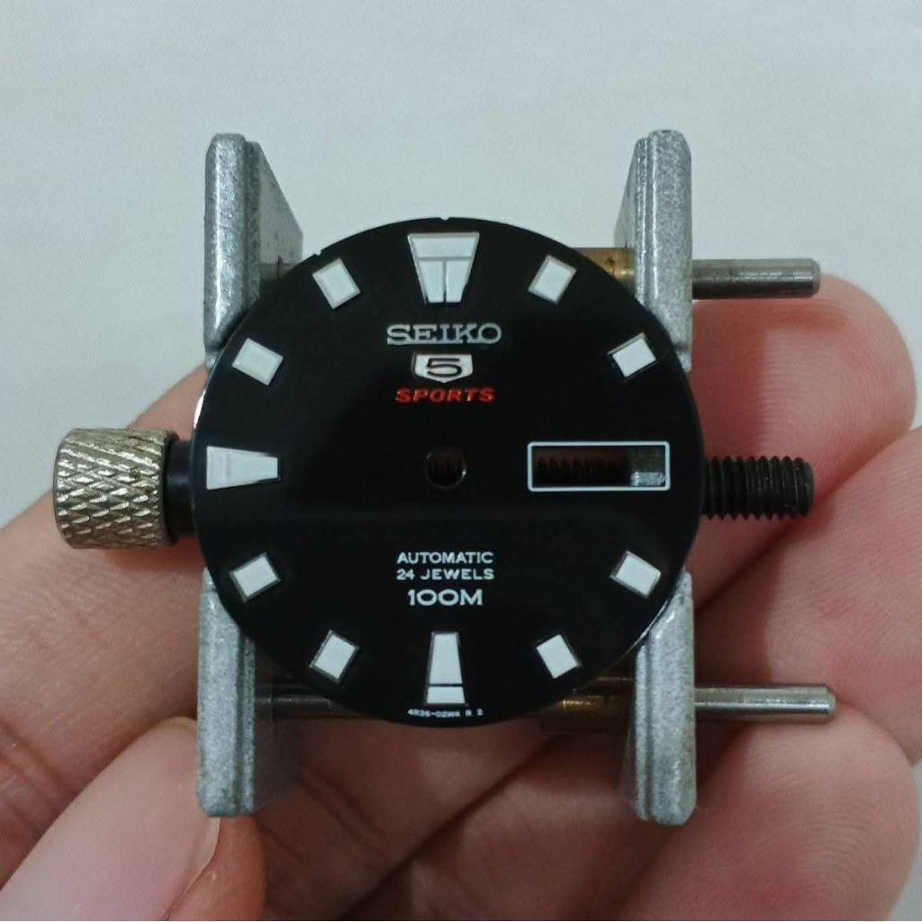 plat dial original seiko 5 sports automatic 4r36 black glossy hitam bisa untuk 7s26 divers mod