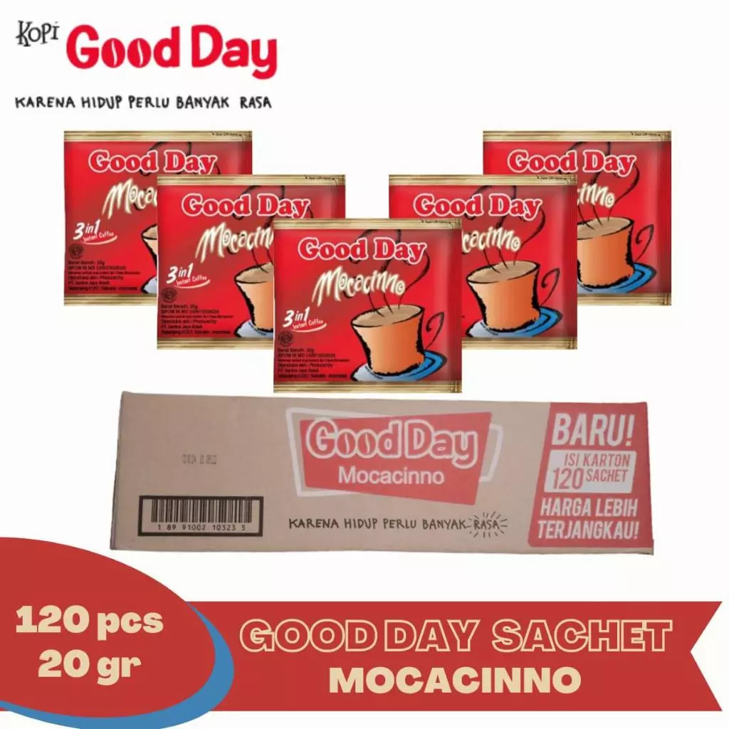 

Good Day Mocacinno Kopi Instan 3 in 1 (120 sachet/20g/karton)