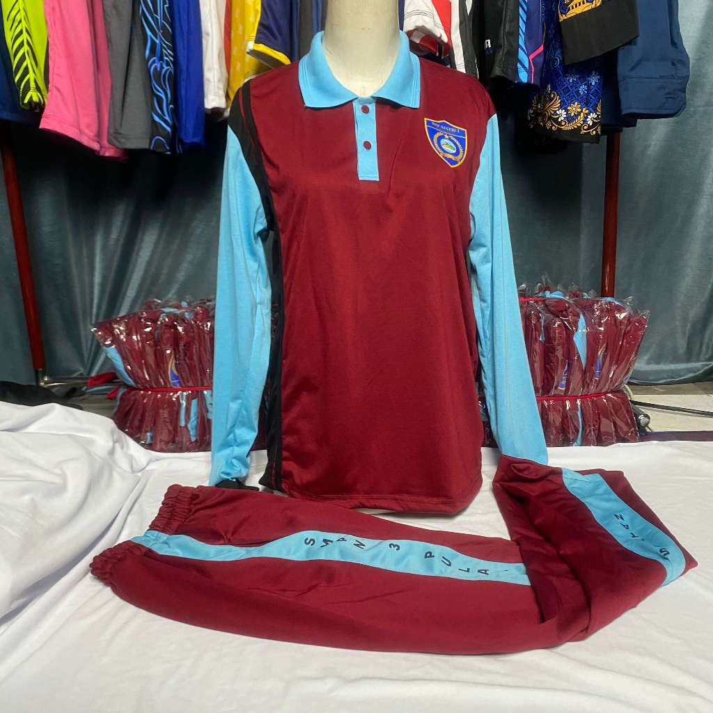 Setelan Baju Olahraga Anak Sekolah / Setelan Kaos Olahraga SMP Lengan Panjang Custom Desain