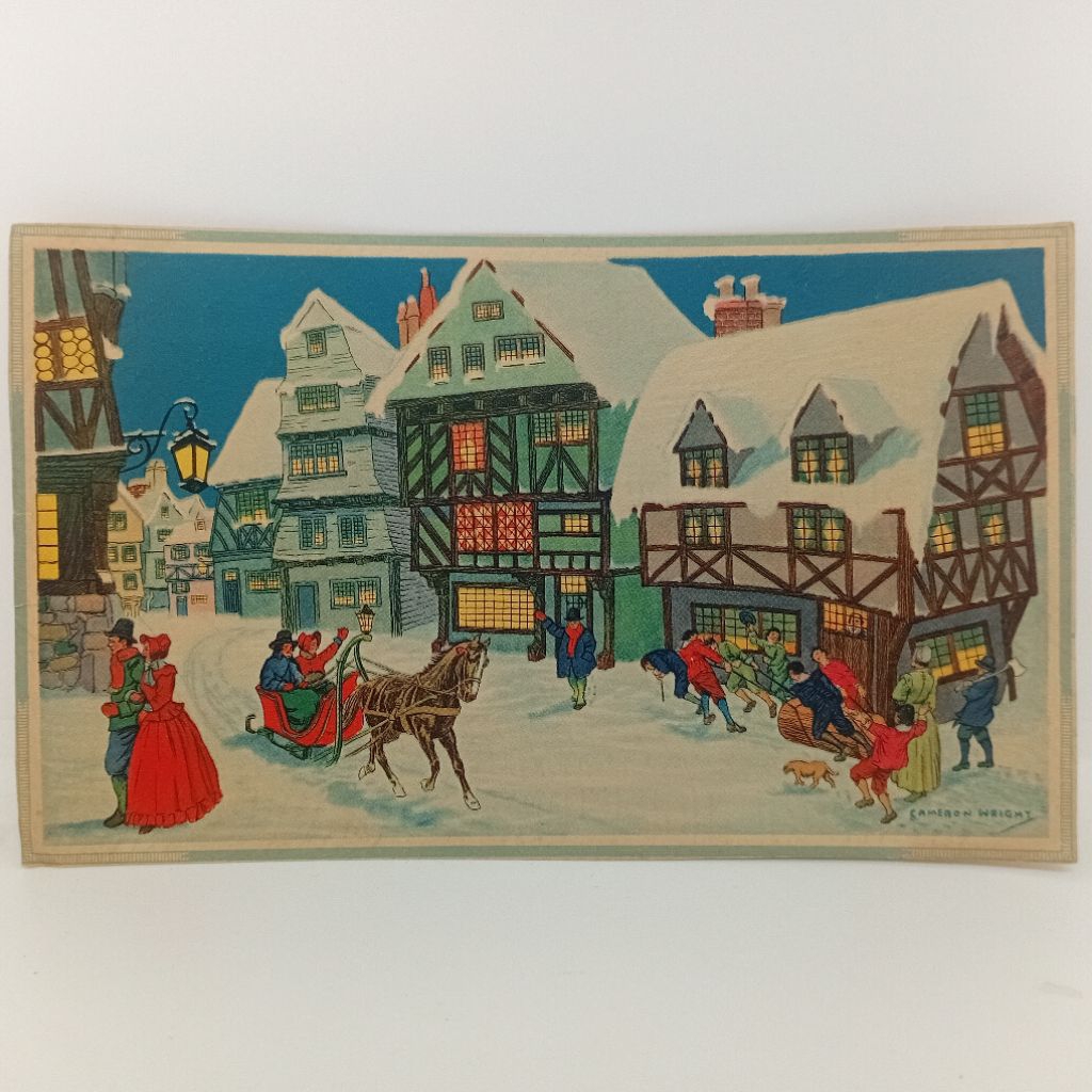 Kartu Natal Vintage Cameron Wright Desa Salju Tudor