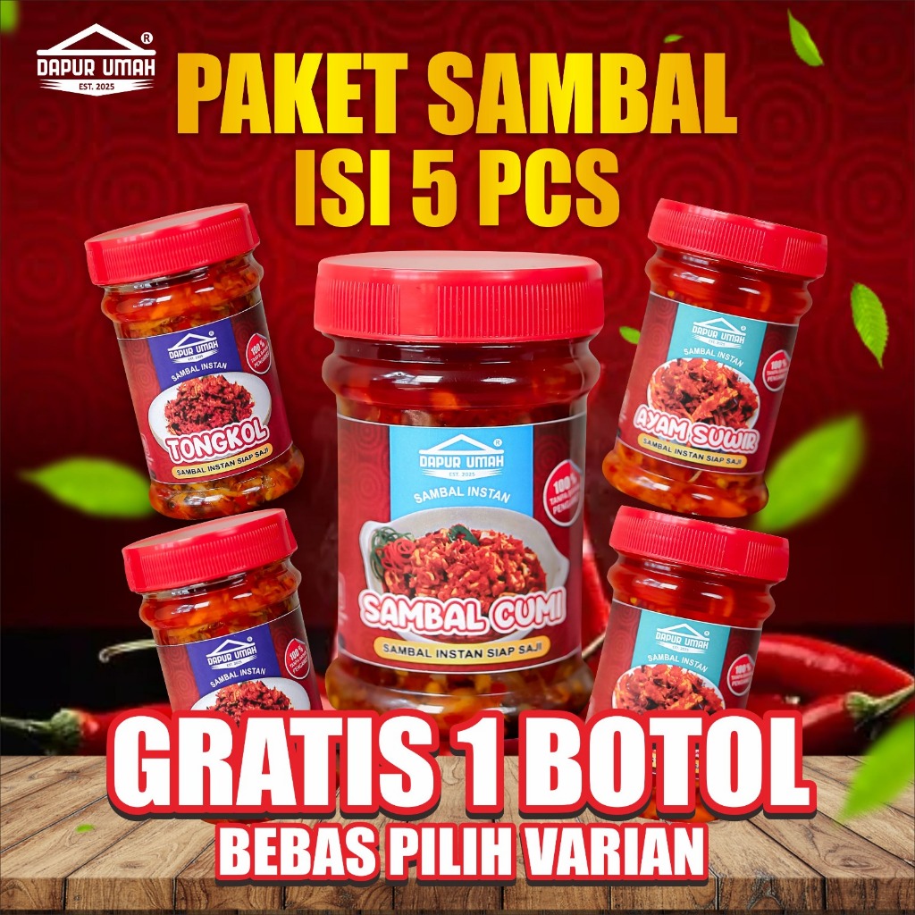 

PAKET SAMBAL ISI 5 PCS GRATIS 1 | BISA REQUEST VARIAN | SAMBAL INSTAN DAPUR UMAH 150gr