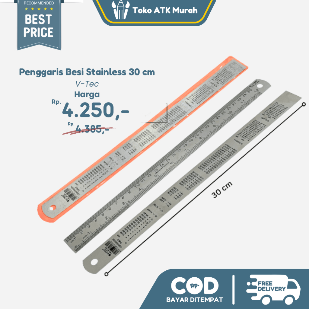 

Penggaris Besi Stainless 30 cm V-Tec - Penggaris Sablon