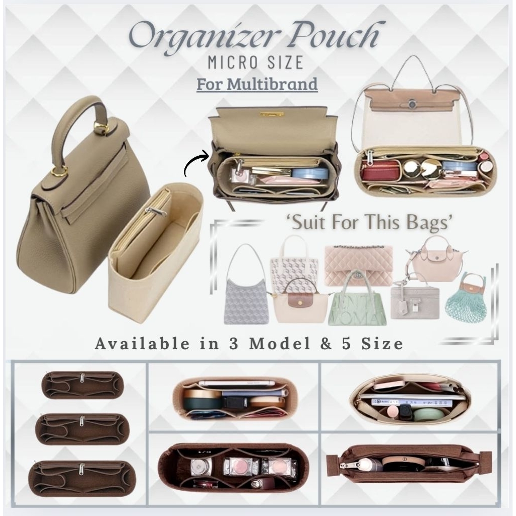 Flap Bag Micro Organizer with Side Zipper/ Dual in Bag insert bag in bag