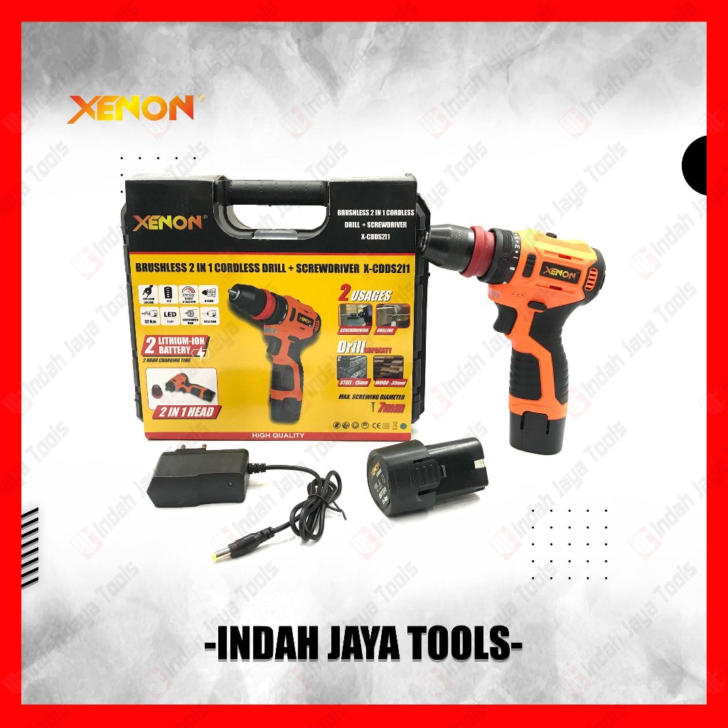 XENON CDDS2I1 Mesin Bor Baterai 12V Besi Kayu - Brushless Cordless Drill Impact Screwdriver X-CDDS2I