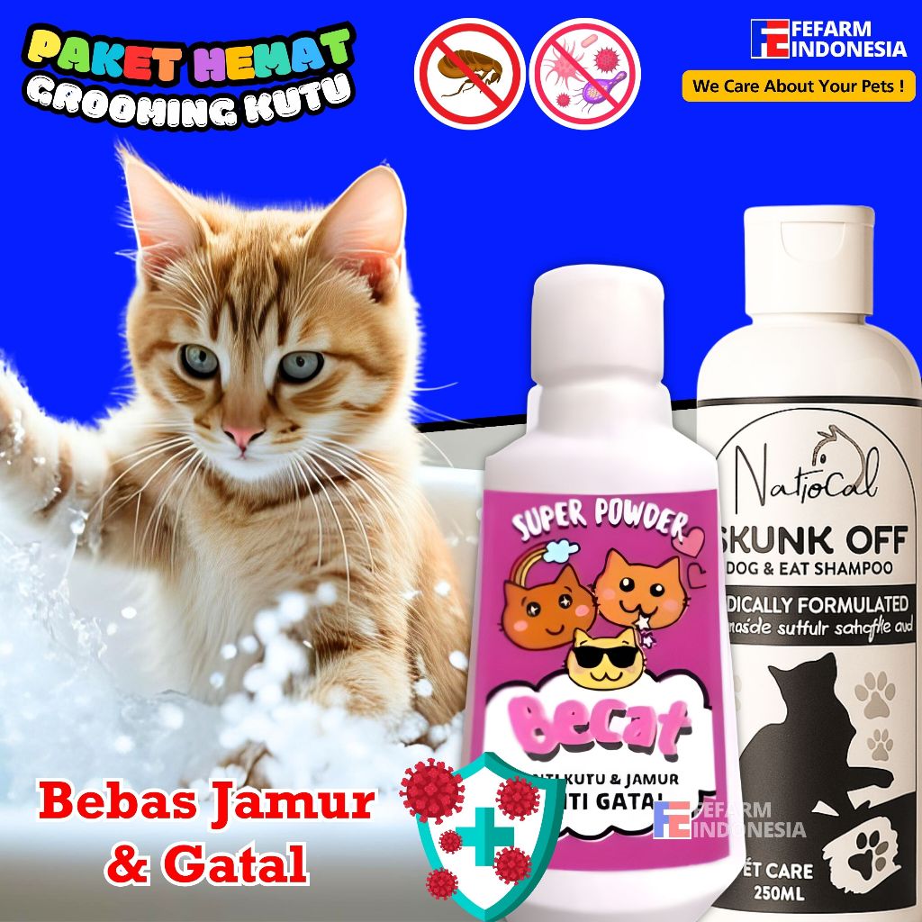PAKET HEMAT BEDAK KUTU + SHAMPO KUTU MICONAZOLE SKUNK OFF BECAT FEFARM