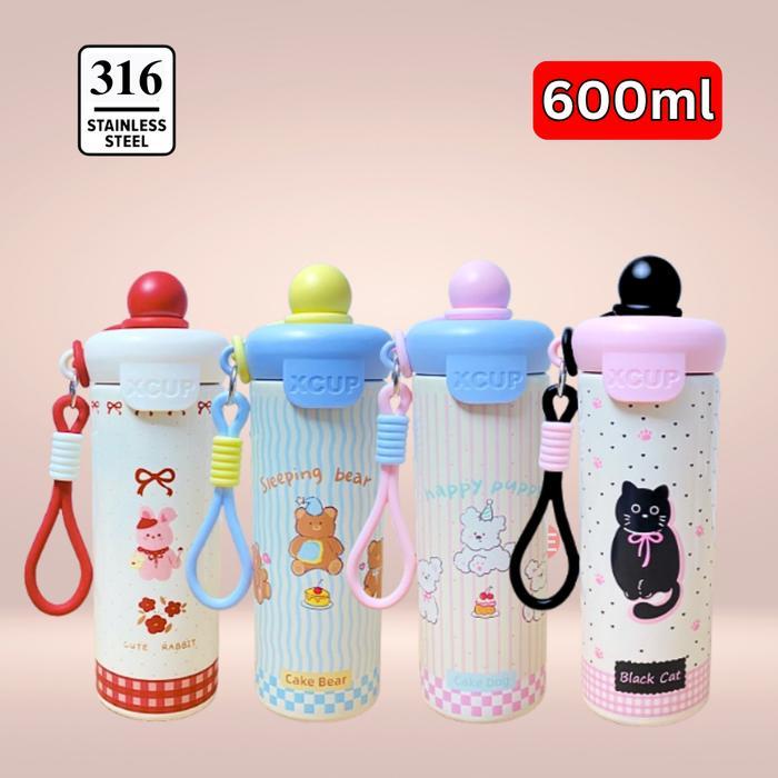 FLXShop - Tumbler Bottle Stainless Steel 600ml / Botol Minum Anak Sedotan Cute/Termos Stainless SUS 