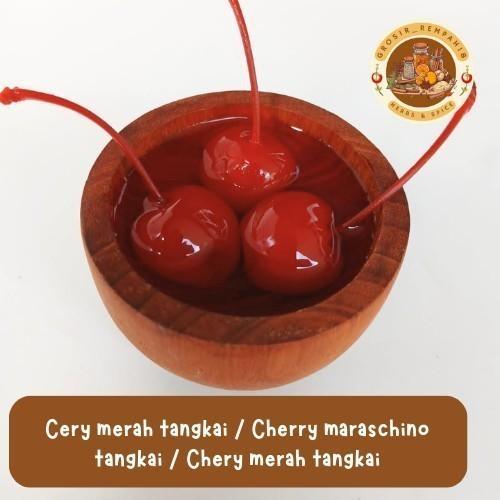 

Cery merah tangkai 5 biji / Cherry maraschino tangkai / Chery merah tangkai