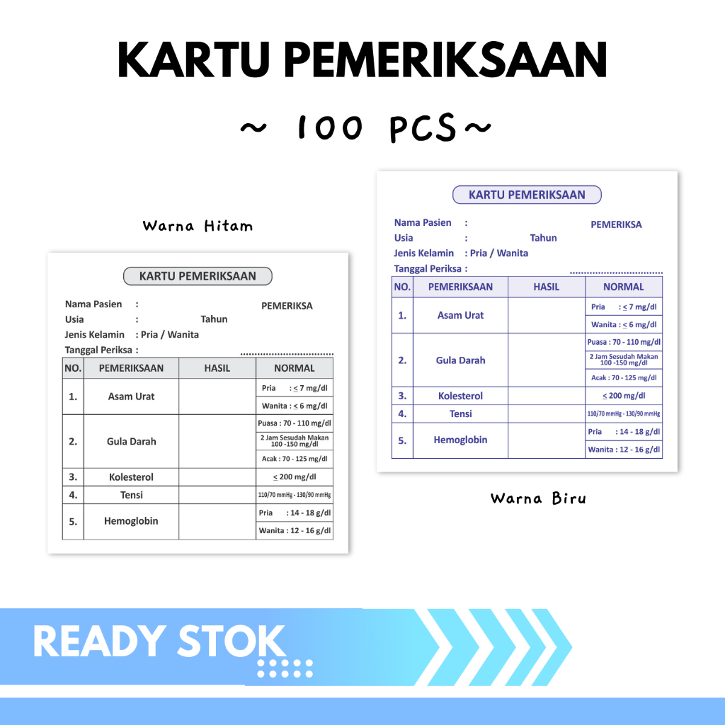 

KARTU PEMERIKSAAN LAB. 100PCS [READY STOK] UK. 10X11 CM