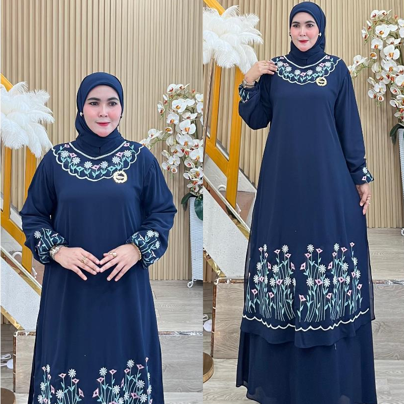 ANITA Gamis Malay Set Hijab Ceruty Armany Variasi Bordir Original Bermerks Syar'i Terbaru All Size