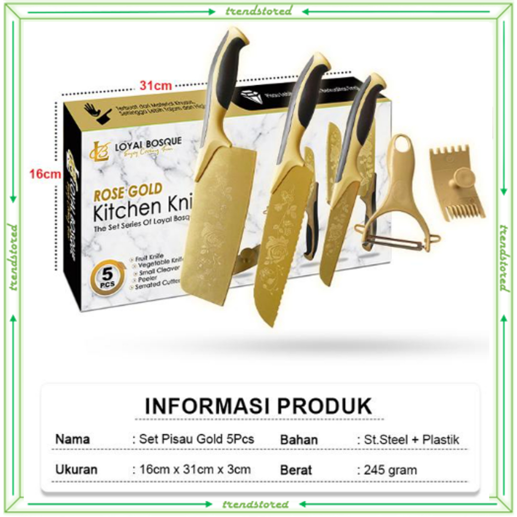 PISAU SET 5 IN 1 STAINLESS STEEL TAJAM MODEL ROSE GOLD / PISAU SET DAPUR