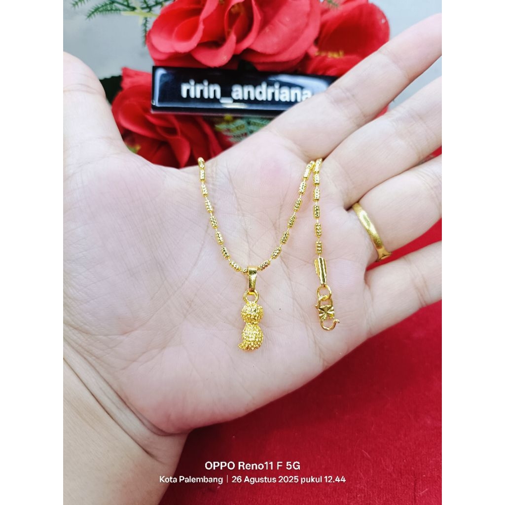 kalung bambu ulir kacang lapis emas 24k