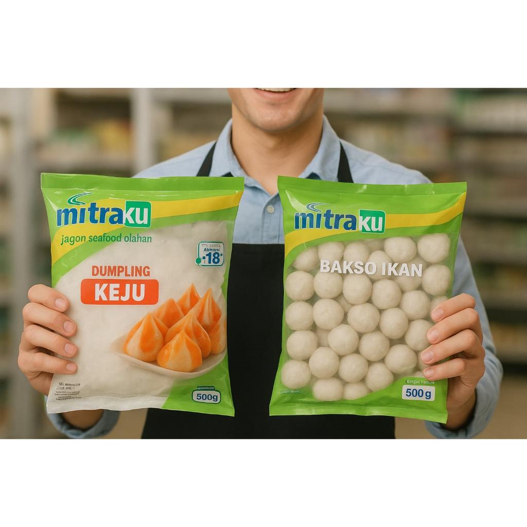

BAKSO IKAN MITRAKU DUMPLING KEJU SEAFOOD OLAHAN KENYAL GURIH SIAP MASAK FROZEN FOOD HALAL