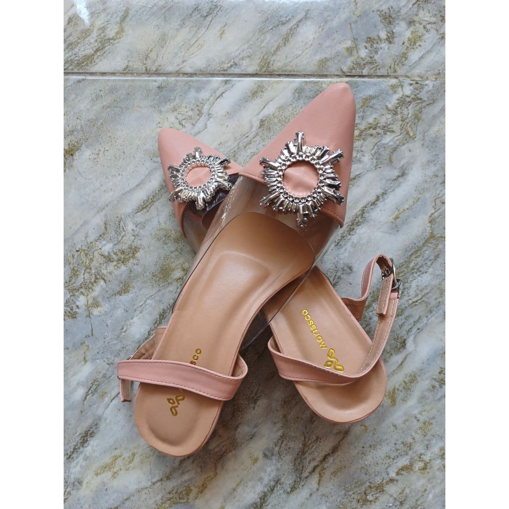 MORISSCO Sandal Sepatu High Heels Wanita Mika Sendal Selop Permata NB 08 WARNA SALEM UKURAN 38