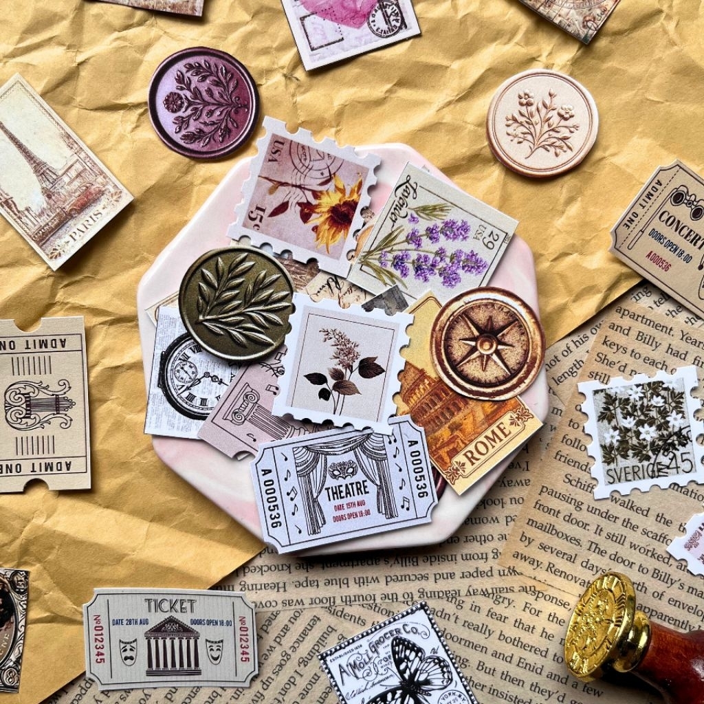 

30pcs VINTAGE STICKER / sticker vintage / sticker perangko / ticket vintage sticker / scrapbook sticker / journaling sticker vintage / sticker perangko