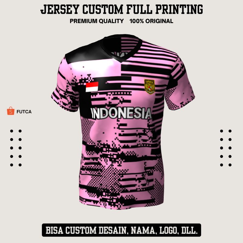 Kaos Jersey Futsal Timnas Pink Hitam Motif Garis Abstrak 585