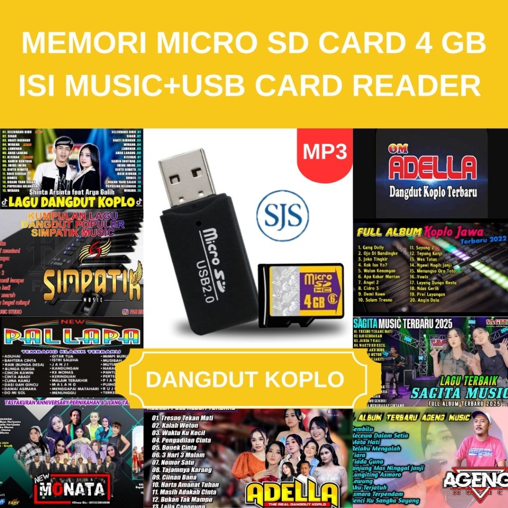 ISI DANGDUT KOPLO, MEMORI MICRO SD CARD 4 GB ORI+FREE USB CARD READER