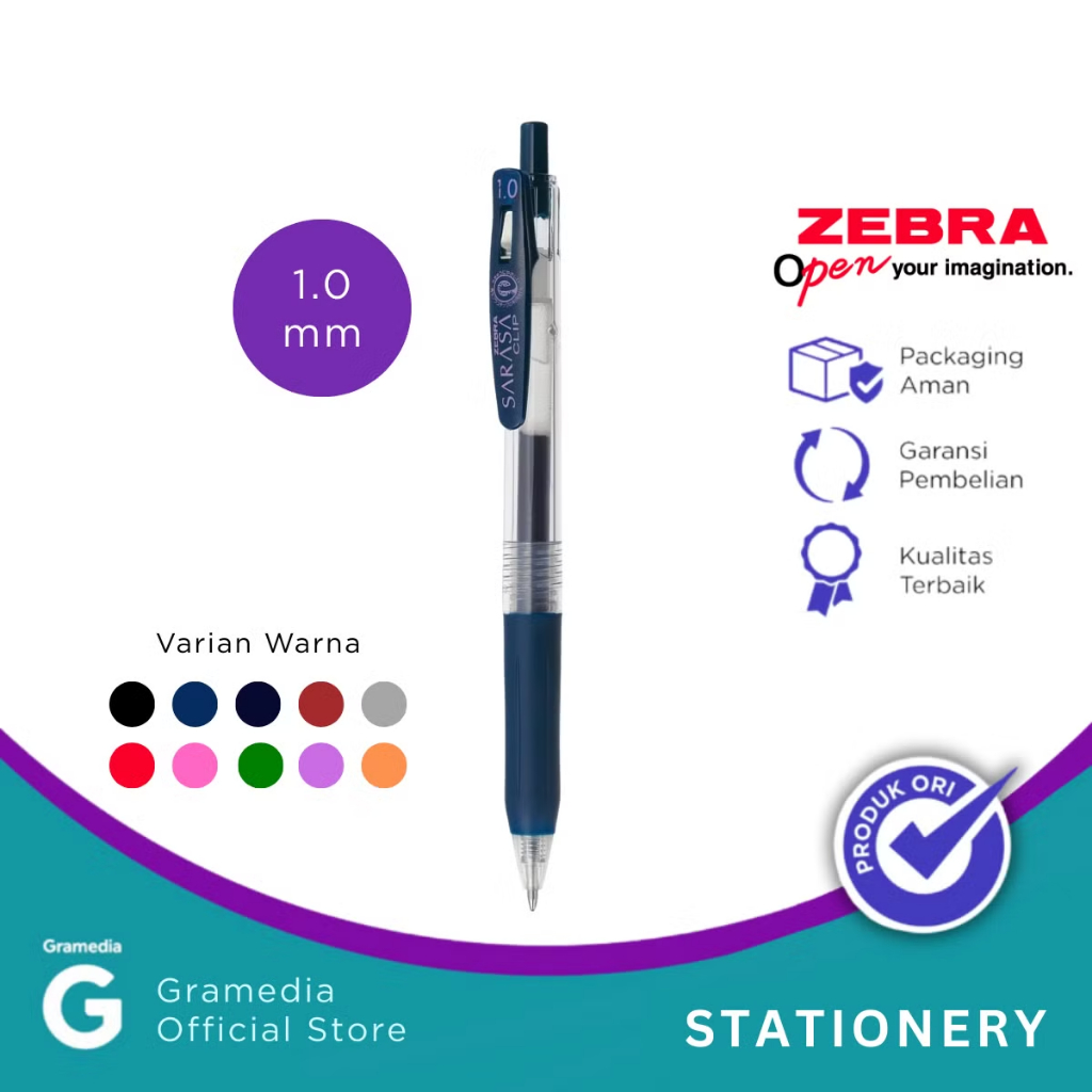 

Gramedia Tunjungan : Zebra Sarasa Clip 1.0 - Pulpen Warna Biru Hitam / Blue Black