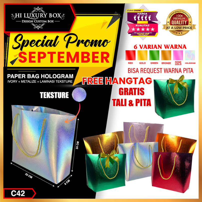 

Paper Bag Souvenir Metalize Hologram/Tas Kado Hadiah Pernikahan/Goddie Bag/C42