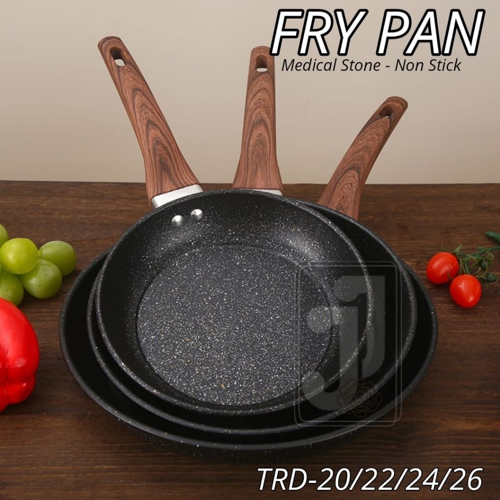 Fry Pan Teflon Medical Stone gagang kayu