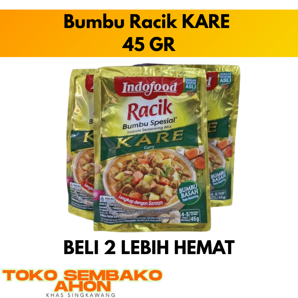 

Bumbu Racik KARE 45 gr | Indofood Racik / Bumbu Kare Instan / Kari Ayam Indofood / Bumbu Kari Kuning Indofood Racik