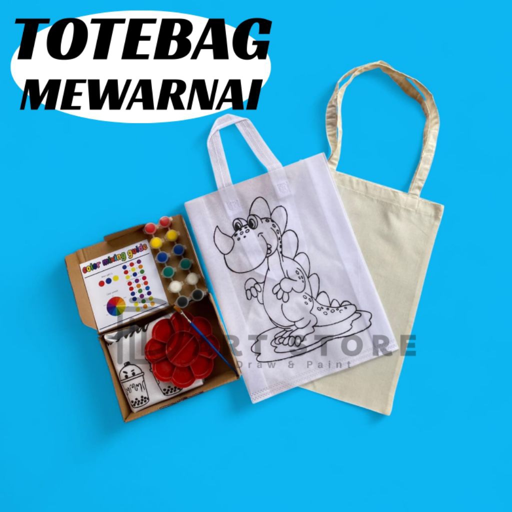 

TERMURAH Totebag lukis / tas melukis / totebag mewarnai / tas mewarnai / totebag polos blacu / totebag motif / cat akrilik / kuas lukis / palet lukis