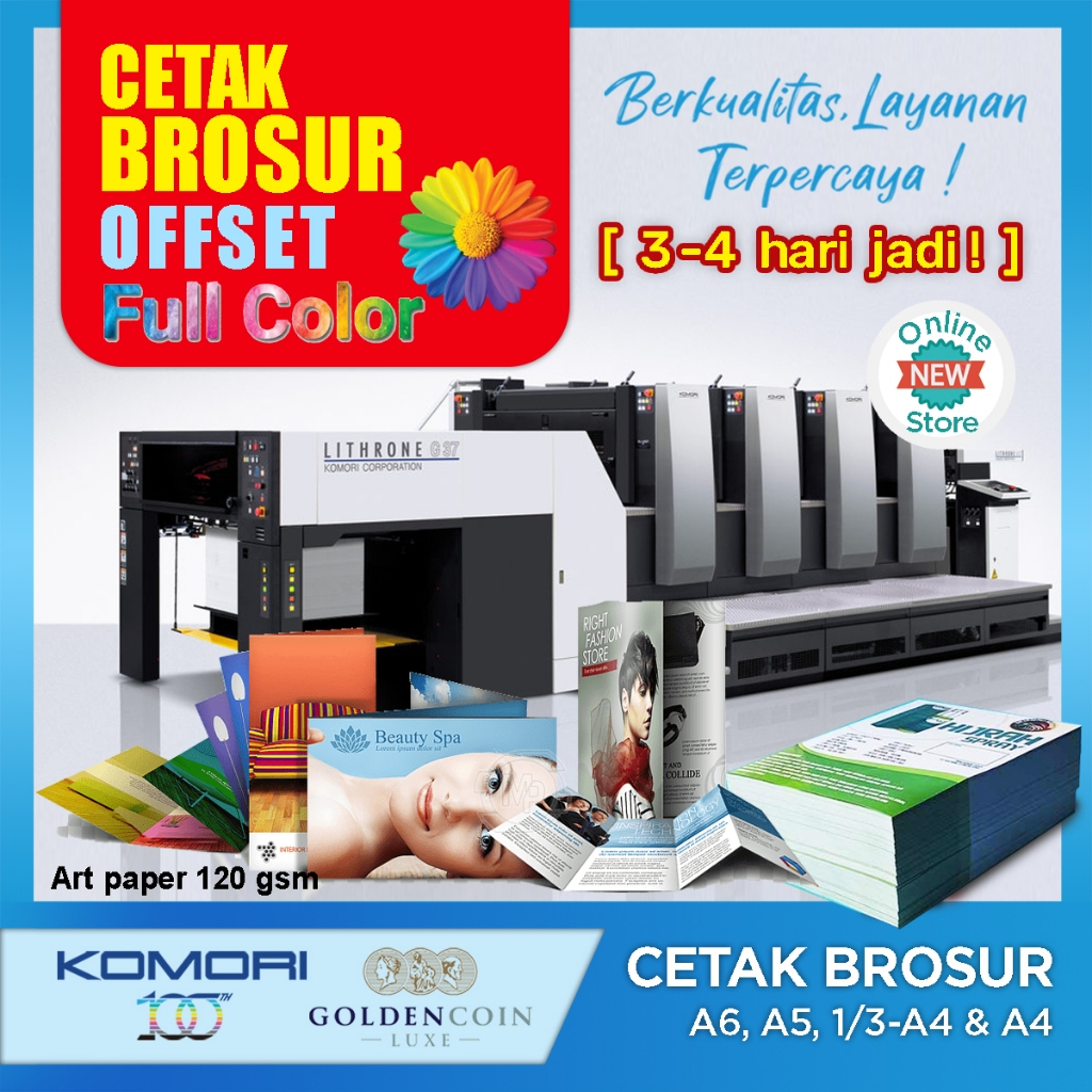 

Cetak Brosur MURAH FULL COLOR Uk A4 / A5 / 1/3-A4 / A6 PAKET CETAK 1 atau 2 sisi ( 3-4 HARI)