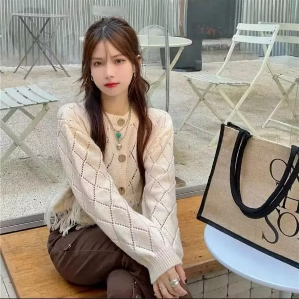 Cardigan Rajut Rumbai Crop Yoona | Baju Rajut Wanita Korea Kekinian Premium