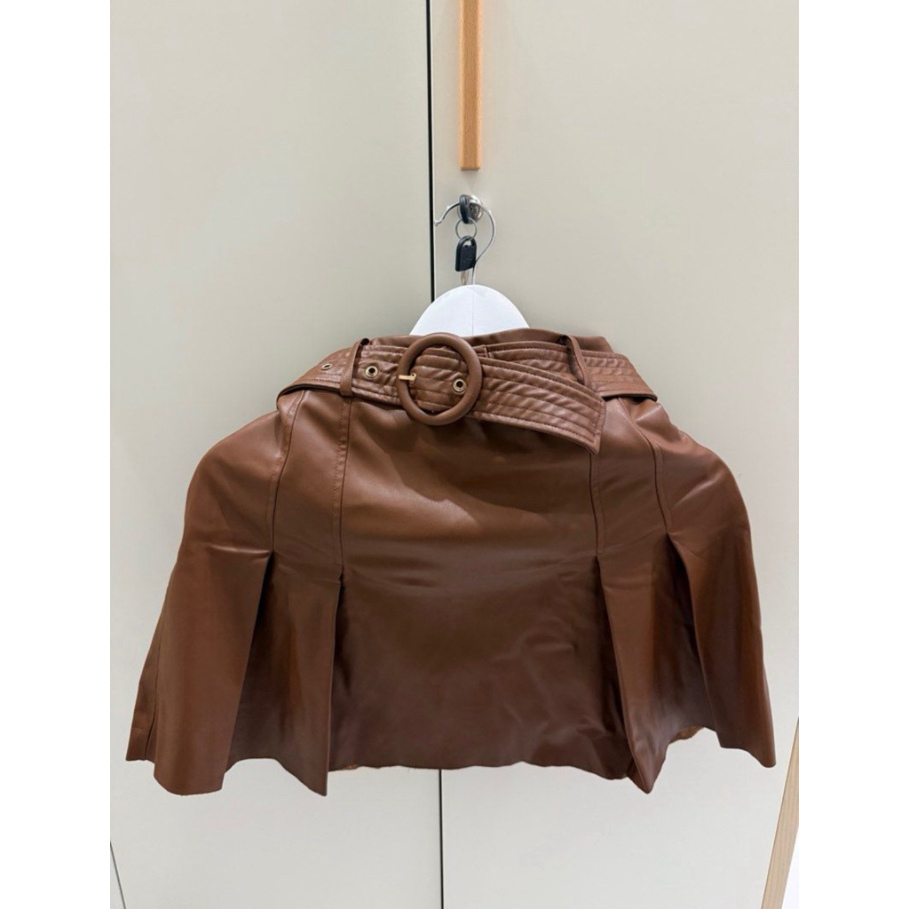 zara brown leather mini skirt