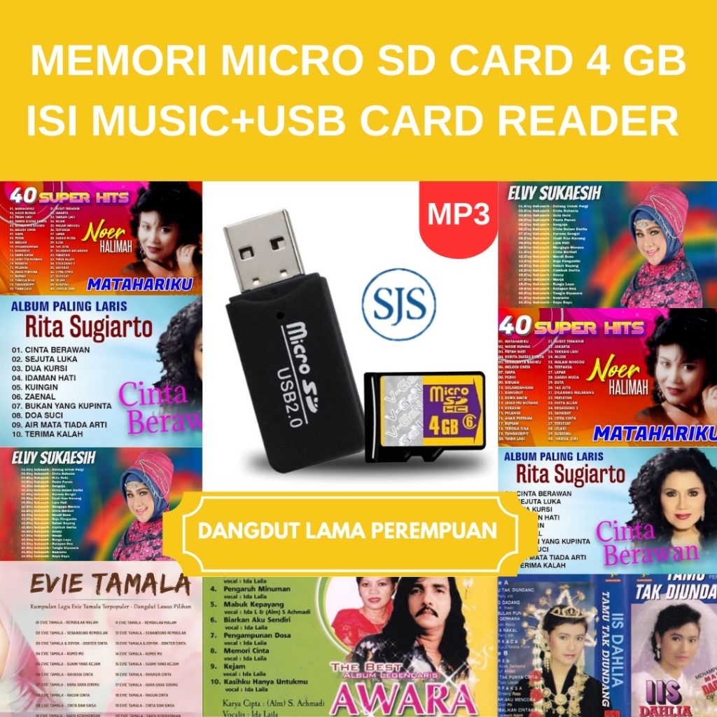 ISI DANGDUT LAMA PEREMPUAN, MEMORI MICRO SD CARD 4 GB ORI+FREE USB CARD READER