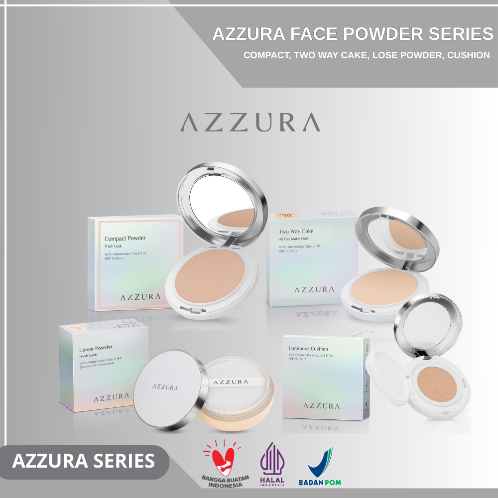 Azzura Loose Powder BedaK Tabur - Two Way Cake - Cushion & Compact Powder