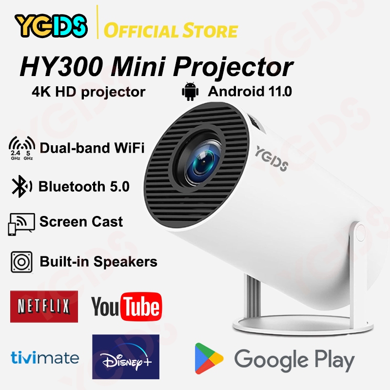 HY300 Mini Proyektor Android 11.0 Bluetooth 5.0 Smart  Proyektor Portabel Minimalis Full HD Netflix 
